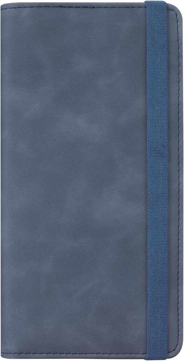 Hot Cool Checkbook Cover with Elastic Band - Premium Leather Clear PVC Divider Durable, Compact, and Multi-Functional Holder Wallet Case for Man and Woman, Skin - Blue - Image 1